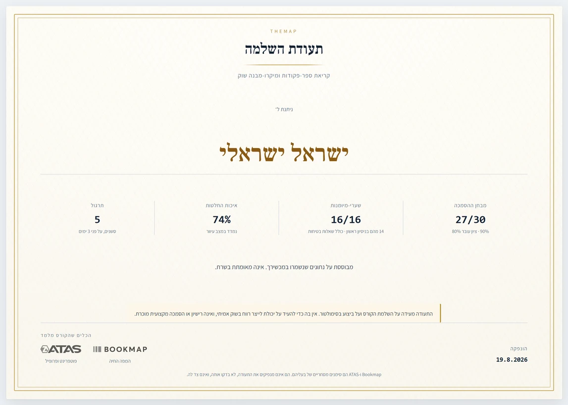 תעודת ההשלמה עם נתוני הביצוע
